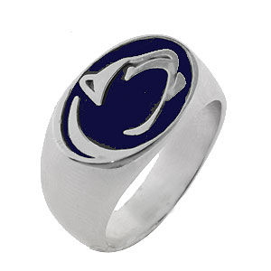 Gents Silver Nittany Lion Ring with Blue Enamel