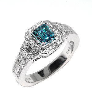 Emerald Cut Blue Diamond Ring