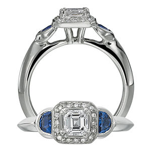Ritani Asscher Diamond and Sapphire Ring