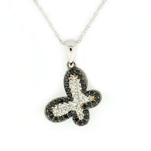 Black and White Diamond Butterfly Pendant