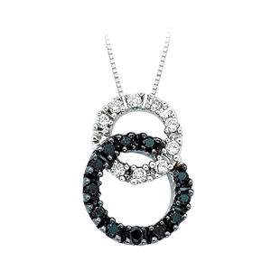 Double Circle Black and White Diamond Pendant