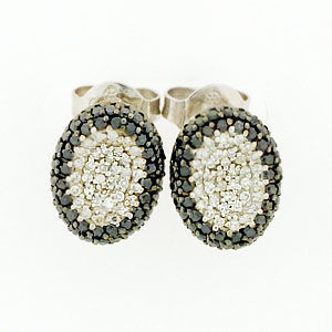 Black and White Diamond Oval Earrings