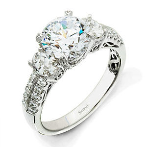 Simon G Three Stone Diamond Engagement Ring