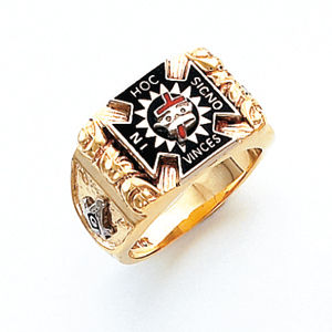 Striking Masonic Ring York Rite in 10K Gold