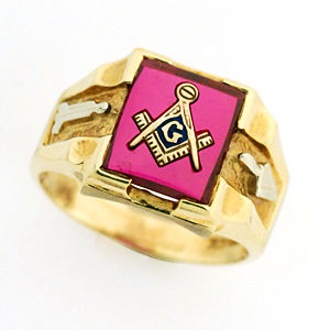 10 Kt Classic Masonic Blue Lodge Ring Red Stone