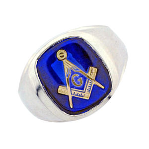 10 Kt Classic Masonic Blue Lodge Ring Blue Stone