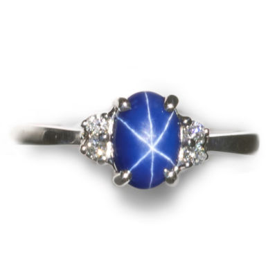 Star Sapphire Ring with Diamonds in 10kt White Gold