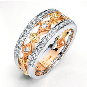 Simon G. Tri-Color Gold and Diamond Band