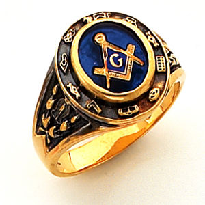 Classic Solid Back Blue Lodge Mason Ring 14k Gold