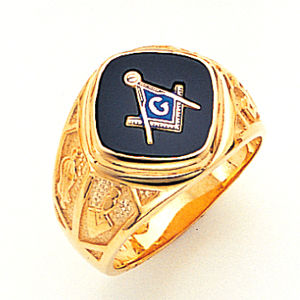 Solid Back 10k Masonic Blue Lodge Ring