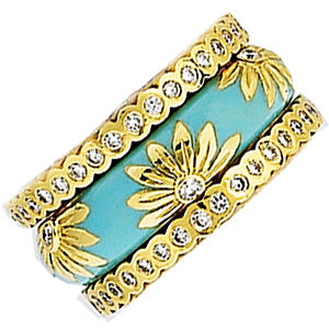Lovely Floral Pattern Gold and Enamel Ring by Hidalgo