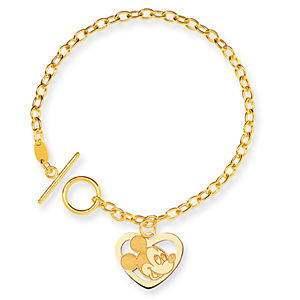 14k Disney 7.5inch Mickey Heart Charm Bracelet