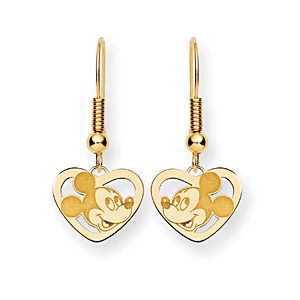 14k Disney Mickey Heart Dangle Wire Earrings