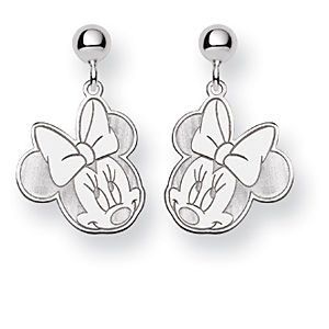Minnie Mouse Dangle Post Earrings in 14k White Gold