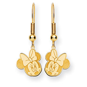 14k Yellow Gold Minnie Mouse Dangle Wire Earrings