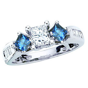 Elegant 1 Carat Three Stone Blue Diamond Ring