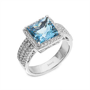 Simon G. Princess Cut Aquamarine and Diamond Ring