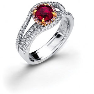 Exquisite Simon G. Ruby and Diamond Ring