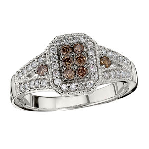 Elegant White and Brown Diamond Ring