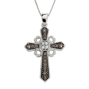 Elegant Cognac Brown Diamond Cross Pendant