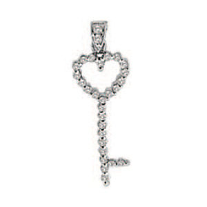Elegant Diamond Key Pendant 14k White Gold
