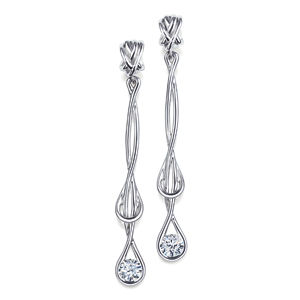 Elegant Everlon Diamond Knot Drop Earrings Silver