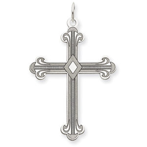 Beautiful Laser Designed Cross Pendant 14k White Gold