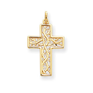 14k Yellow Gold Thorn Cross Pendant