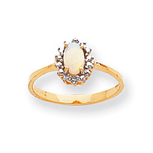 Opal and Diamond Birthstone Ring 14k Yellow Gold
