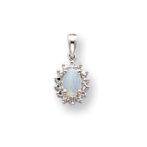 14k White Gold Diamond and Opal Birthstone Pendant