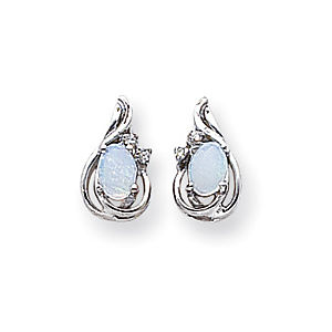Lovely 14k White Gold Opal and Diamond Earrings