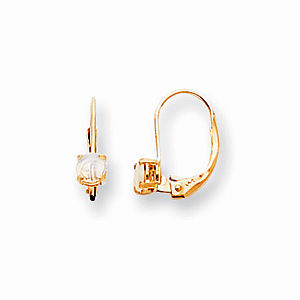 4mm Round Leverback Opal Earrings 14k Yellow Gold