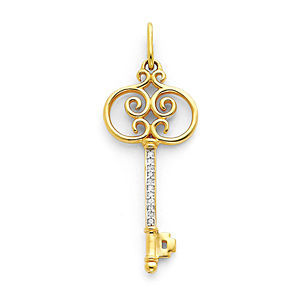 Diamond Key Pendant 14k Yellow Gold 1/10Ct.