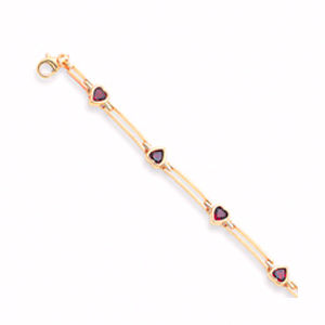 Heart Shaped Garnet Bracelet in 14k Yellow Gold