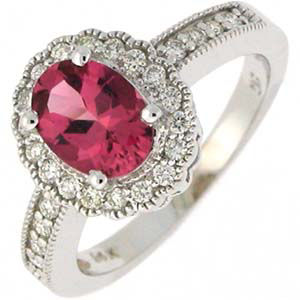 Exquisite Oval Pink Tourmaline and Diamond Ring