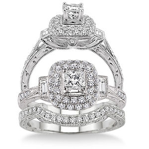 Complete 1 Carat Diamond Wedding Set 14k White Gold