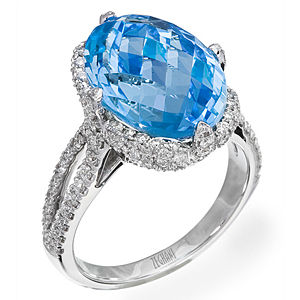 Exquisite Zeghani Blue Topaz and Diamond Ring