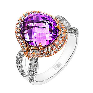 Elegant Zeghani Amethyst and Diamont Tri-tone Ring
