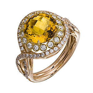 Stylish Zeghani Citrine and Diamond Two-tone Ring