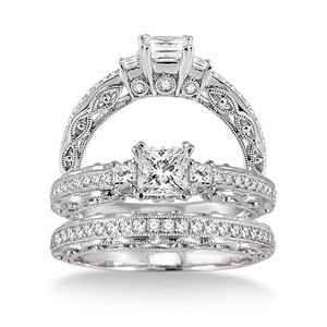 3/4 Carat Complete Diamond Wedding Set 14k White Gold
