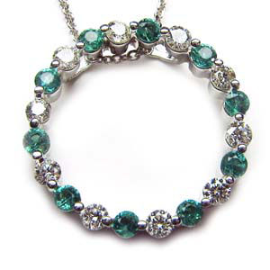 Emerald And Diamond Circle Pendant