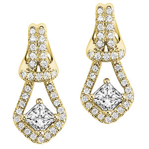 1/2 Ct Princess Everlon Diamond Knot Earrings 14k YG
