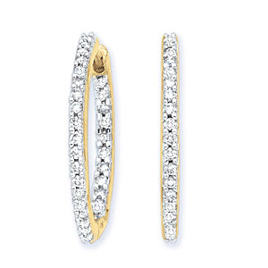 3/4 Ct Diamond Hoop 24mm  Earrings in 14K Yellow Gold