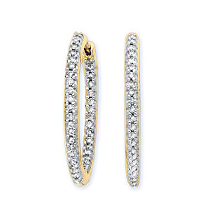 29mm 1 Carat Diamond Hoop Earrings Yellow Gold