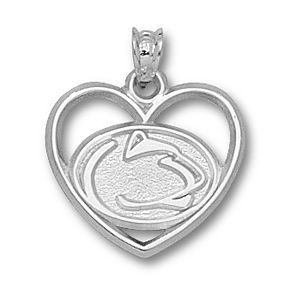 Sterling Silver Penn State Lion Head Heart Charm