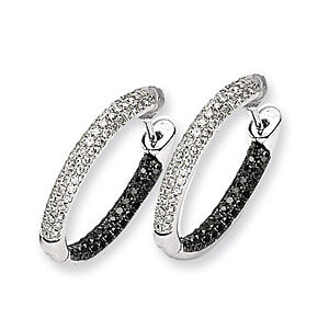 21mm Black and White Diamond Hoop Earrings