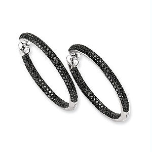 35mm Black Diamond Hinged Hoop Earrings