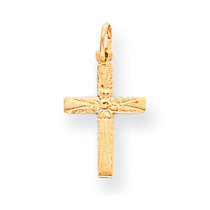 14k Yellow Gold Floral Cross Charm
