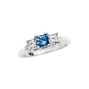 2 Carat Total Weight Three Stone Blue Diamond Ring