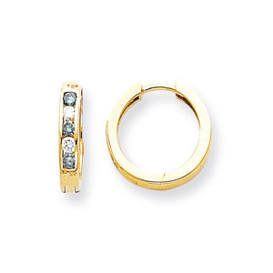 Blue Diamond Hoop Earrings in 14k Yellow Gold